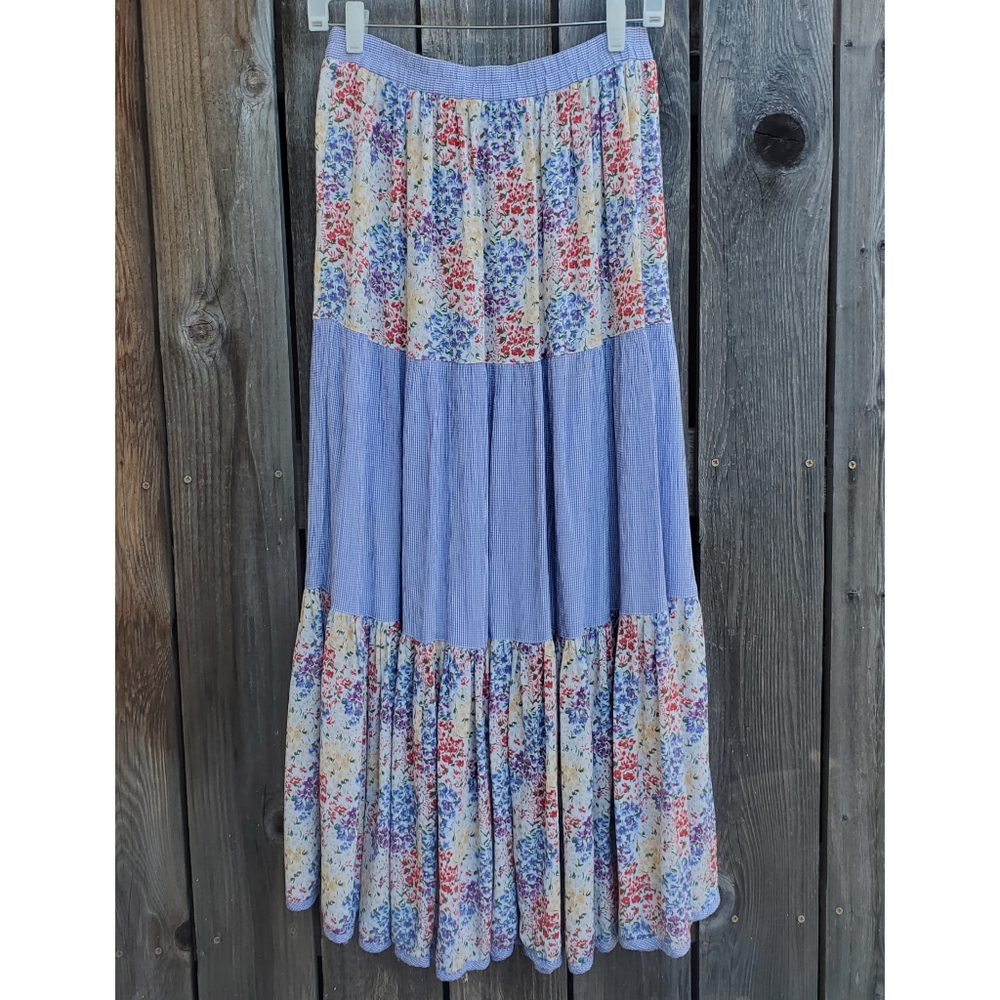 Vintage Floral Patchwork Skirt - Blue and Multicolor